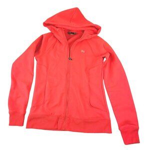 Under Armor Womens Zip-Up Hoodie NEON Coral Orange Fleece-Lined Medium JJ